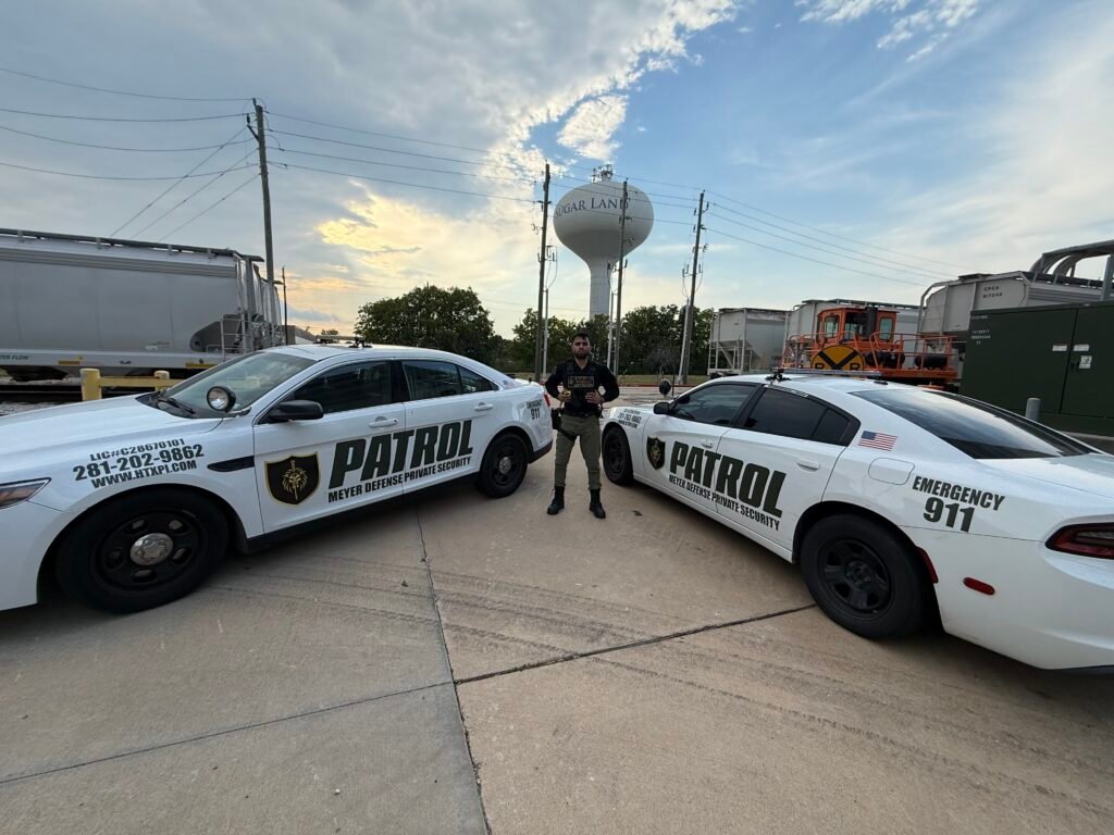 Security Guard Company Houston, Meyer Defense Armed Security Guard Patrolling Industrial Site