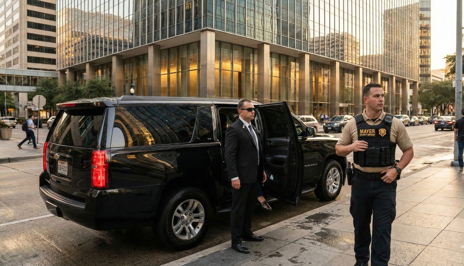 Mayer Security executive protection team preparing for a protective detail