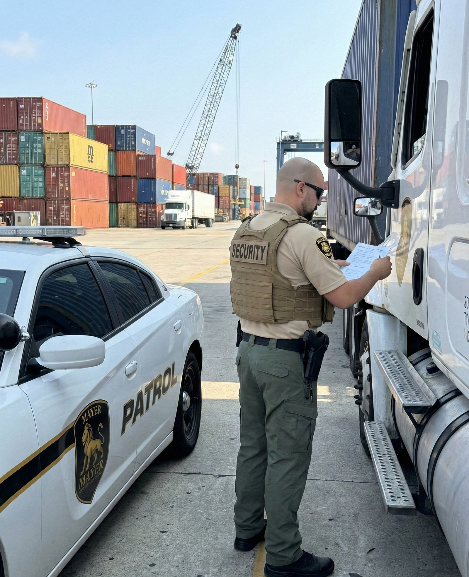 Gate guard and yard security operations protecting truck traffic, trailers, and perimeter access at an industrial site.